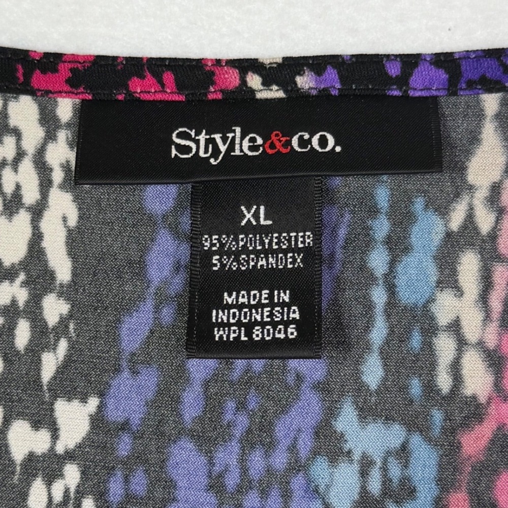 Style & Co‎ Womens XL Black Multi Abstract Sleeveless Ruched Top New - Picture 3 of 7